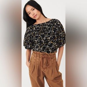 Free People Dessa Floral Bodysuit Puff Sleeve Boho Size XL NWT